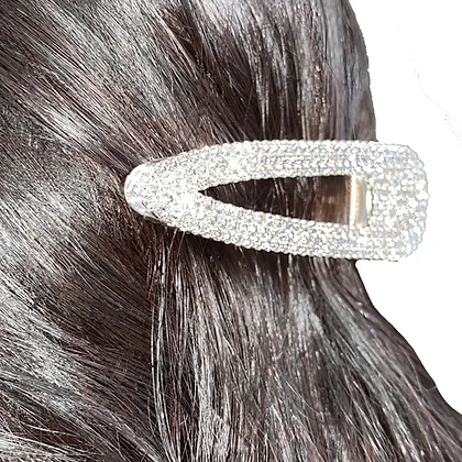 Extra Large Metal Hair Clip Silver With Rhinestones