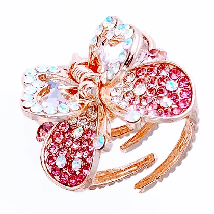 Butterfly Metal Jaw Clip - Rose Gold w/ Pink and Clear Crystals and Rhinestones
