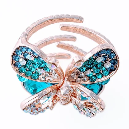 Butterfly Metal Jaw Clip - Rose Gold w/ Blue and Clear Crystals and Rhinestones