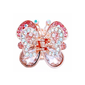 Pink Butterfly Metal Jaw Clip with Rhinestones and Crystals