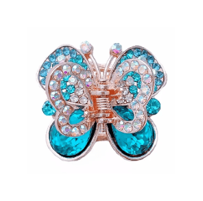 Blue Butterfly Metal Jaw Clip with Rhinestones and Crystals