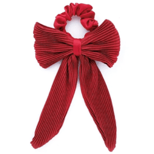 Elegant Red Pleated Scrunchie Hair Bow