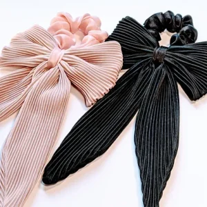 Elegant Black Pleated Scrunchie Bow - Chanel Look