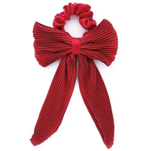 Elegant Red Pleated Scrunchie Hair Bow- Chanel Look