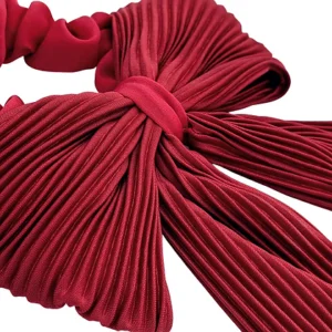 Elegant Red Pleated Scrunchie Hair Bow- Chanel Look